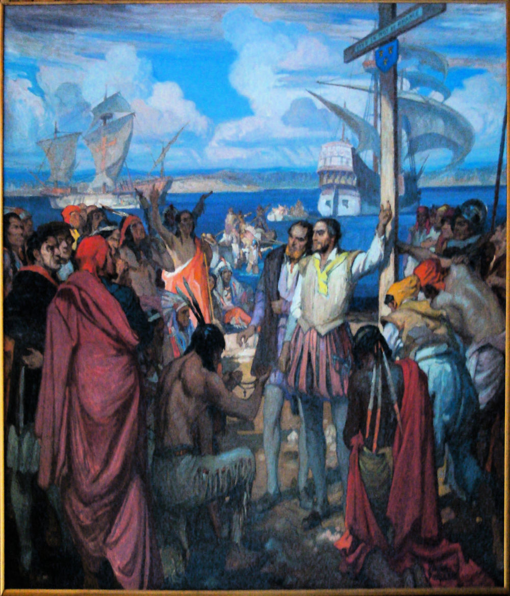 Jacques Cartier mostrando aos indígenas em Gaspé a Cruz
