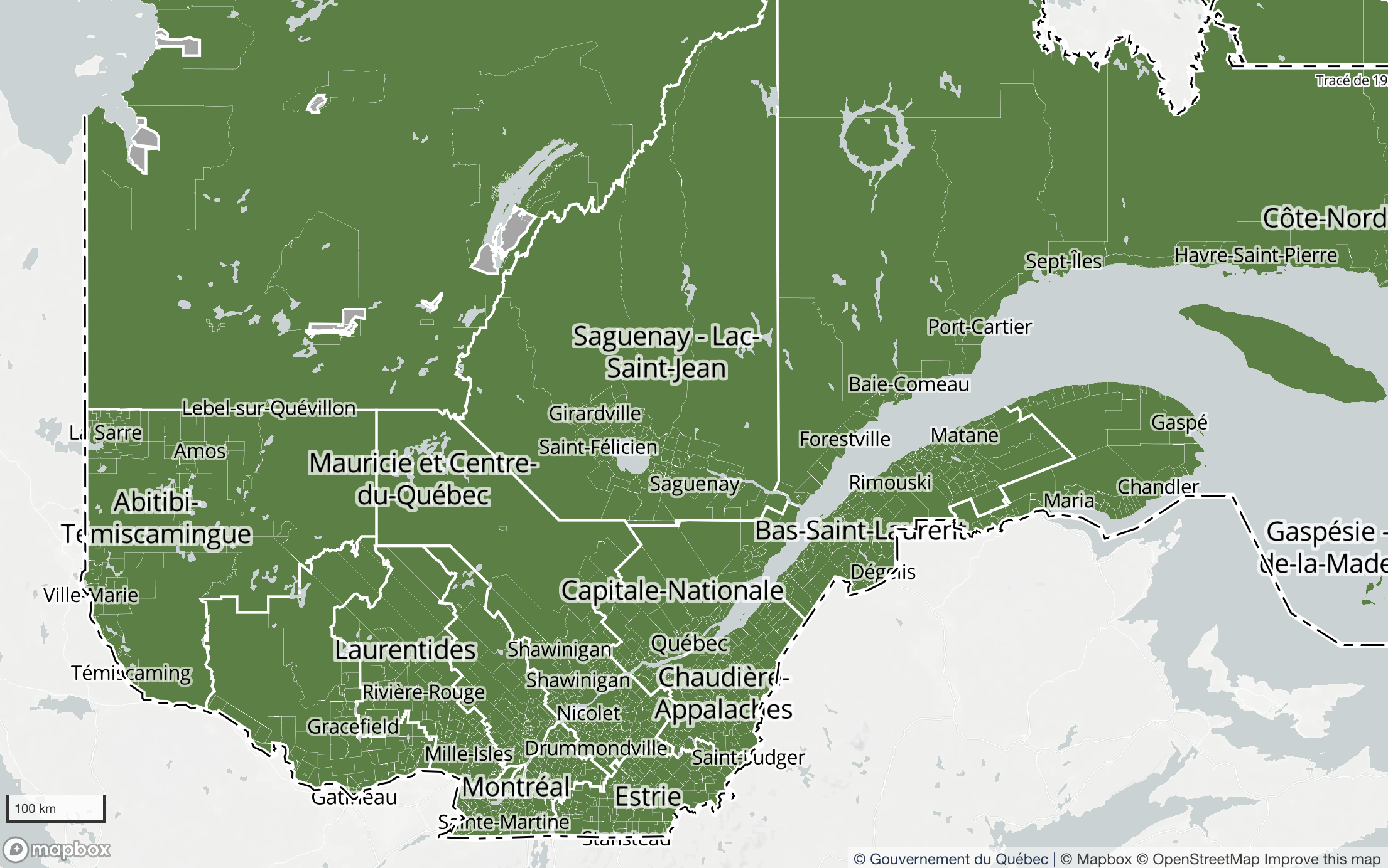 Mapa Québec Zona Verde