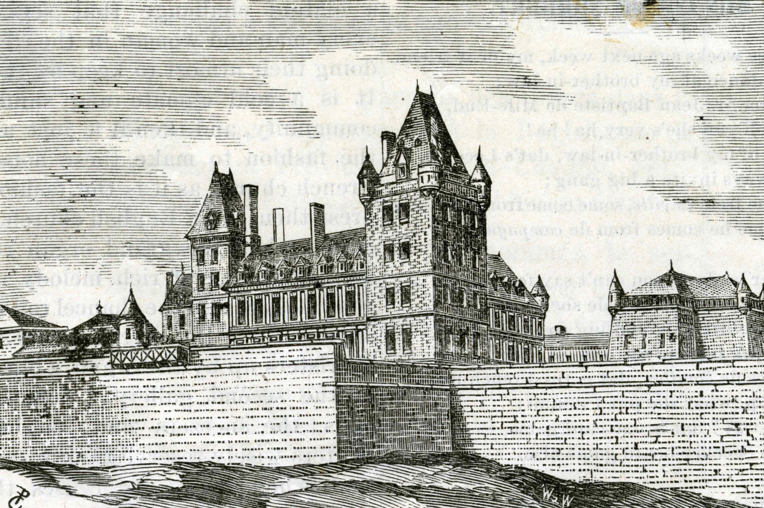 Gravura representando os planos de Lord Dufferin para a preservação dos monumentos históricos. Nela, pode-se ver o projeto para um novo Château Saint-Louis no local onde hoje se encontra o atual Château Frontenac. Esta imagem foi extraída do jornal Canadian Illustrated News.